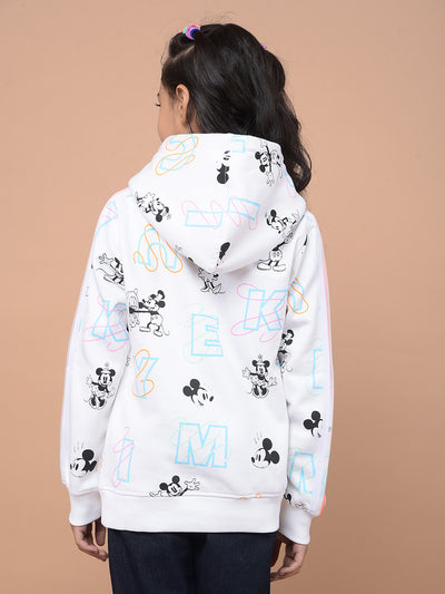 White Graphic Print Hooded Neck Sweatshirt-Girls Sweatshirts-Crimsoune Club