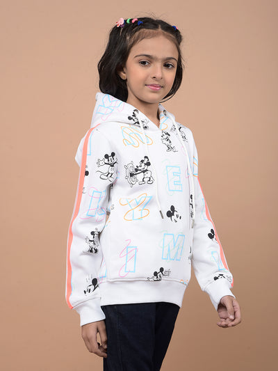 White Graphic Print Hooded Neck Sweatshirt-Girls Sweatshirts-Crimsoune Club
