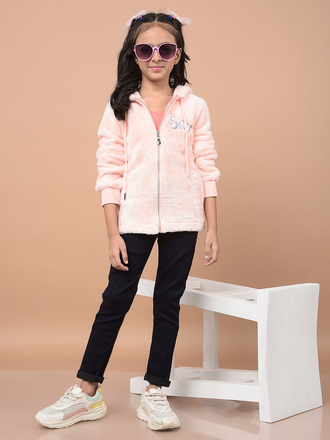 Pink Hooded Neck Sweatshirt-Girls Sweatshirts-Crimsoune Club