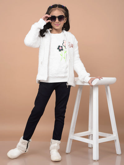White Hooded Neck Sweatshirt-Girls Sweatshirts-Crimsoune Club