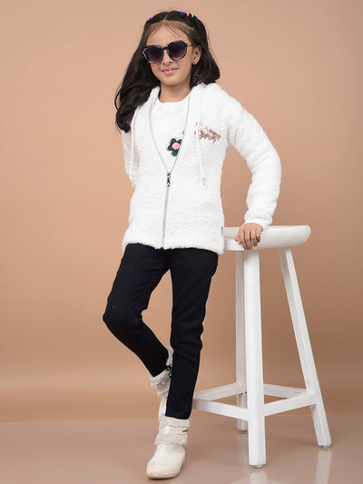 White Hooded Neck Sweatshirt-Girls Sweatshirts-Crimsoune Club