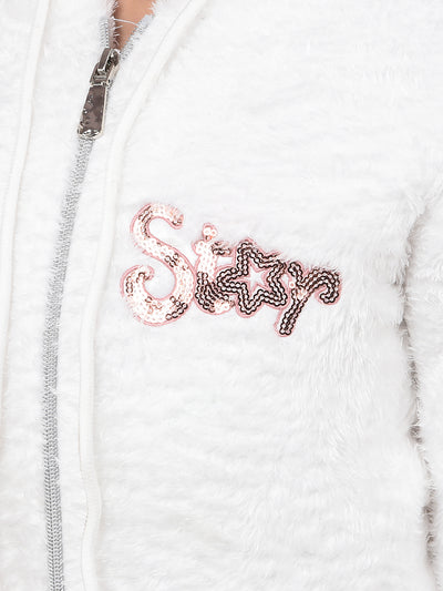 White Hooded Neck Sweatshirt-Girls Sweatshirts-Crimsoune Club