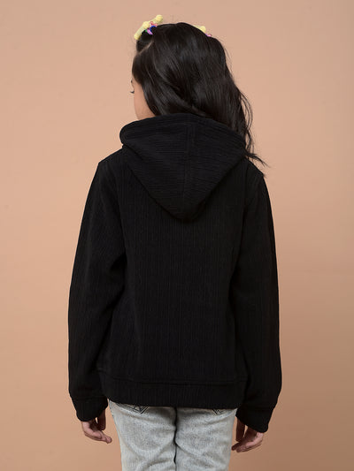 Black Embellished Hooded Neck Sweatshirt-Girls Sweatshirts-Crimsoune Club