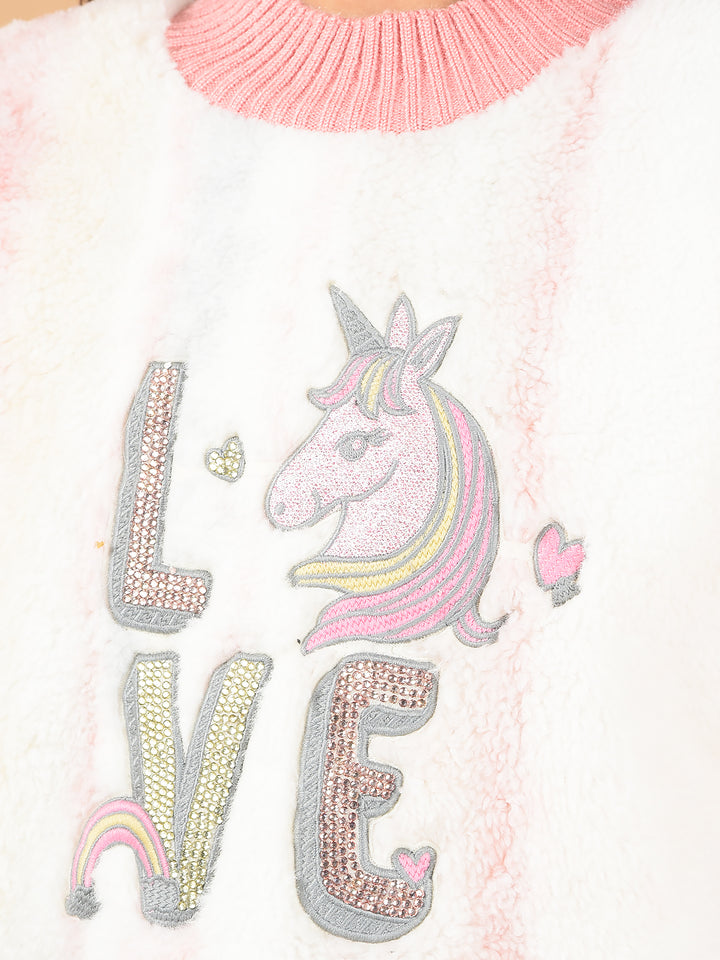 Pink Graphic Print Sweatshirt-Girls Sweatshirts-Crimsoune Club