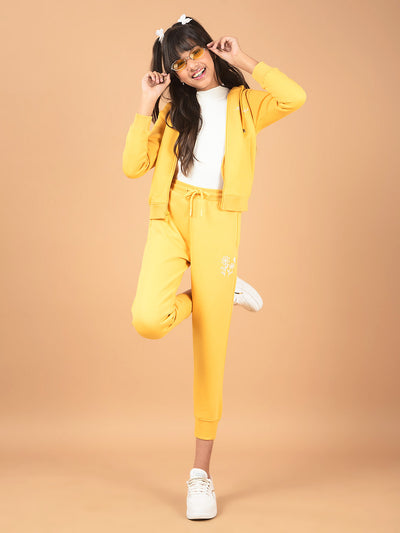 Mustard Hooded Neck Sweatshirt-Girls Sweatshirts-Crimsoune Club