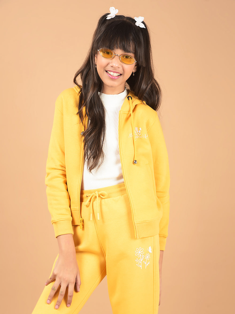 Mustard Hooded Neck Sweatshirt-Girls Sweatshirts-Crimsoune Club