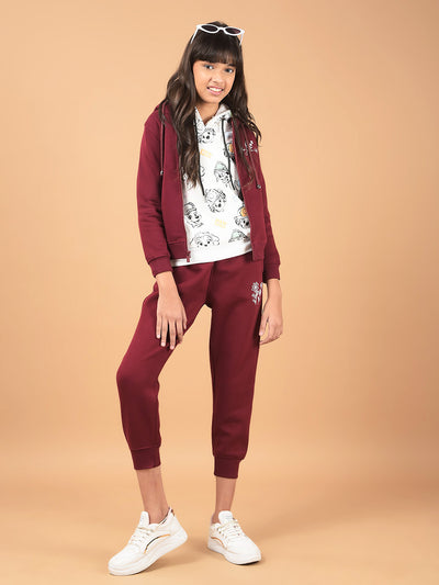 Wine Hooded Neck Sweatshirt-Girls Sweatshirts-Crimsoune Club