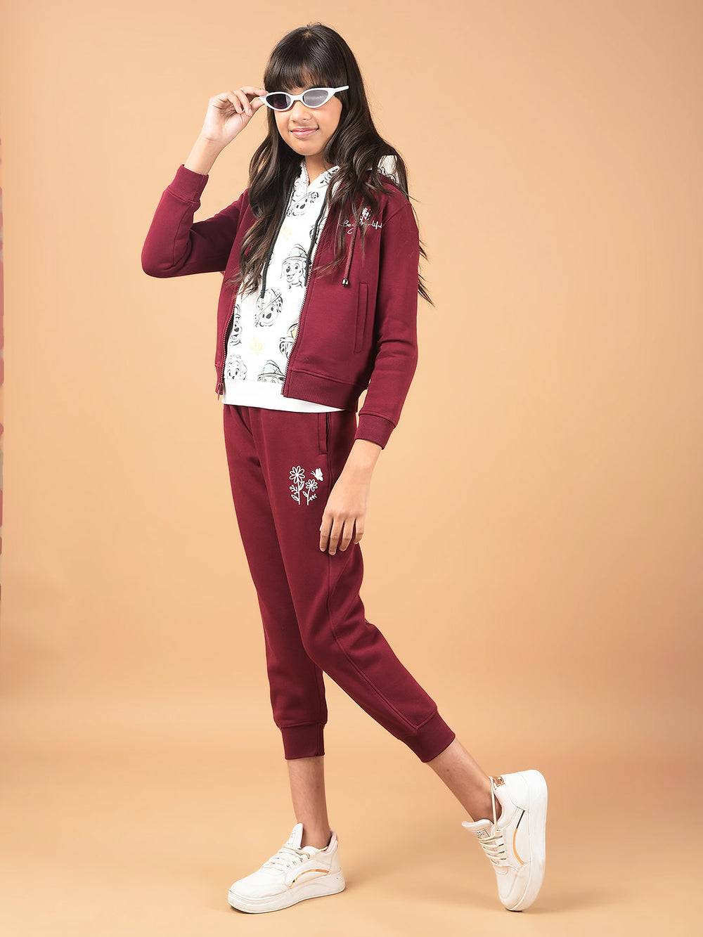 Wine Hooded Neck Sweatshirt-Girls Sweatshirts-Crimsoune Club