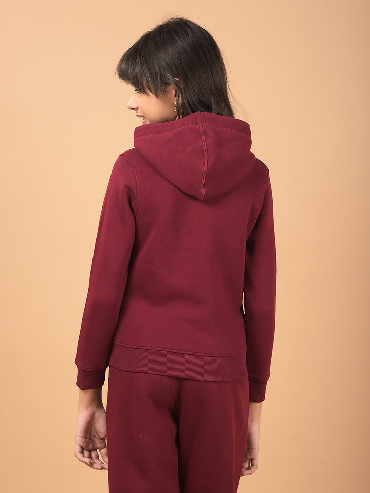 Wine Hooded Neck Sweatshirt-Girls Sweatshirts-Crimsoune Club