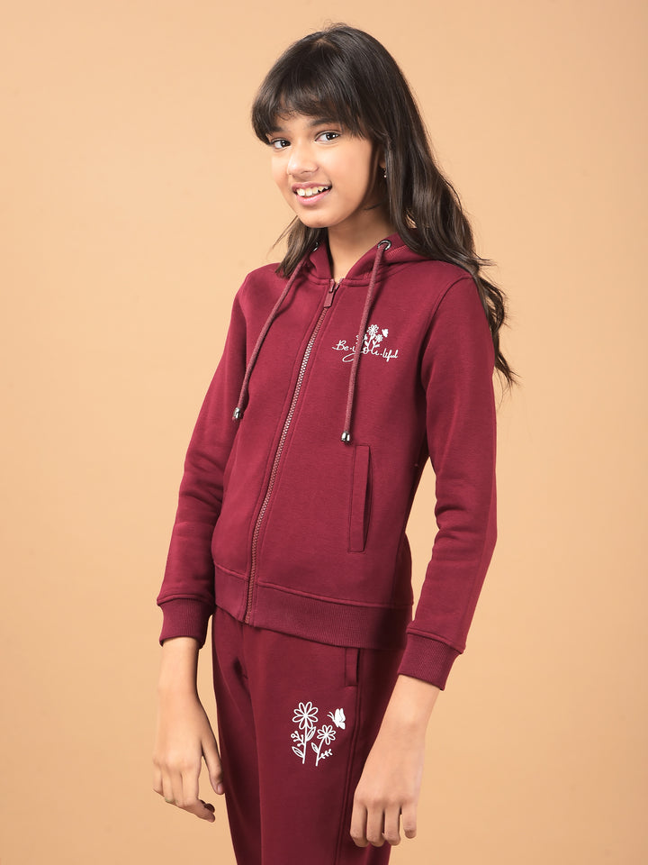 Wine Hooded Neck Sweatshirt-Girls Sweatshirts-Crimsoune Club