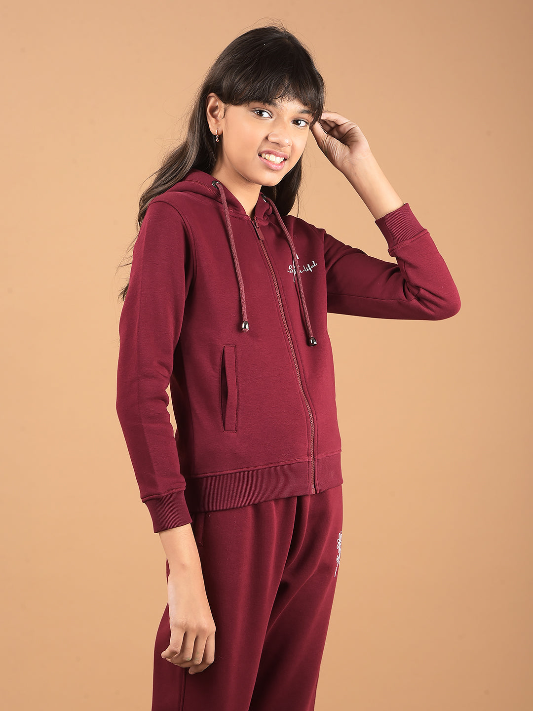 Wine Hooded Neck Sweatshirt-Girls Sweatshirts-Crimsoune Club
