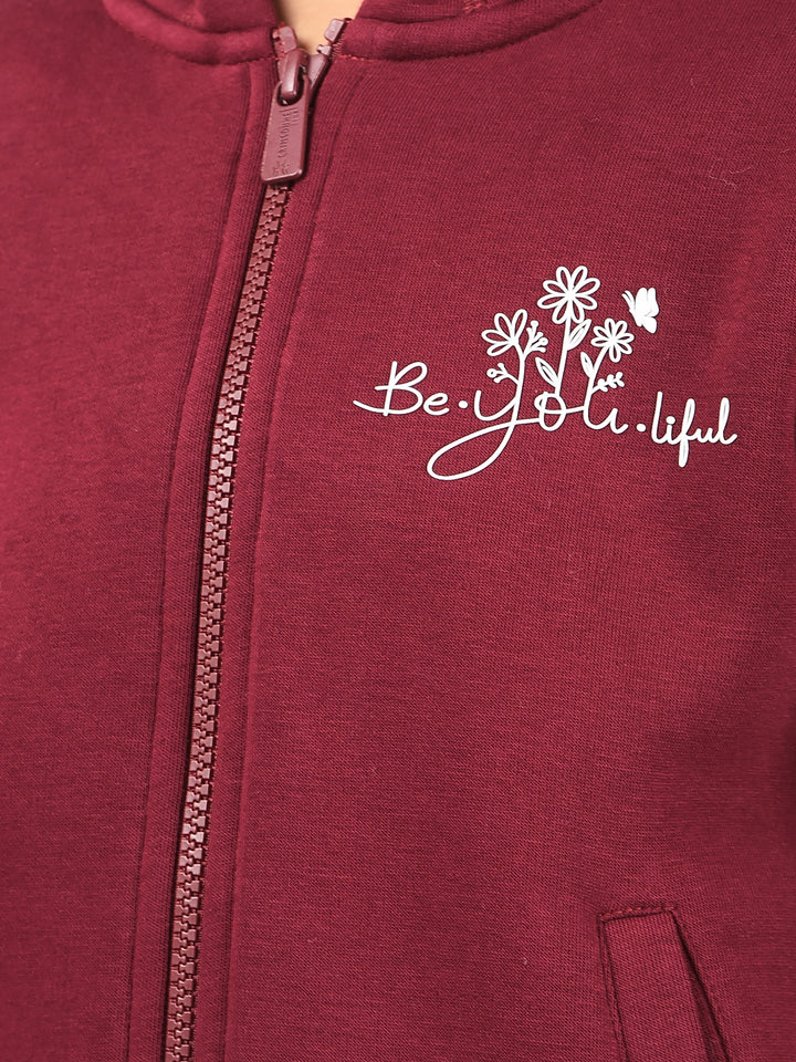 Wine Hooded Neck Sweatshirt-Girls Sweatshirts-Crimsoune Club