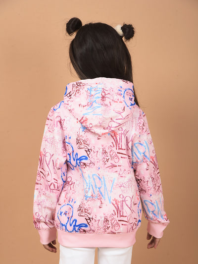 Pink Printed Hooded Neck Sweatshirt-Girls Sweatshirts-Crimsoune Club