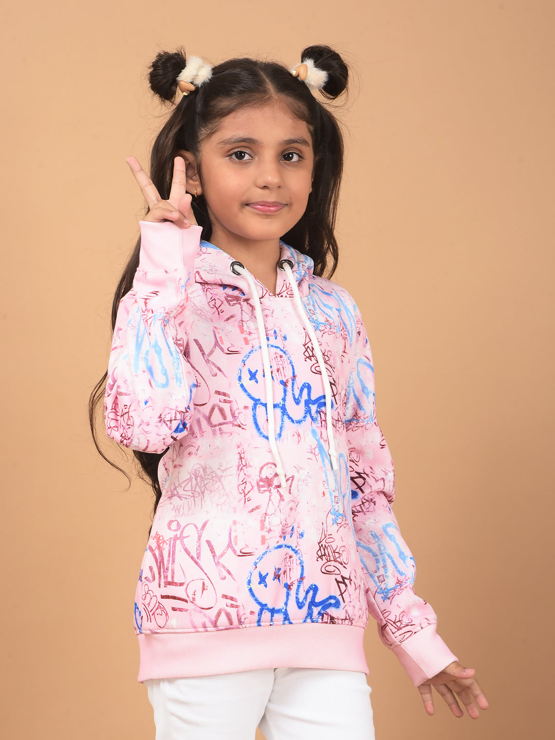 Pink Printed Hooded Neck Sweatshirt-Girls Sweatshirts-Crimsoune Club