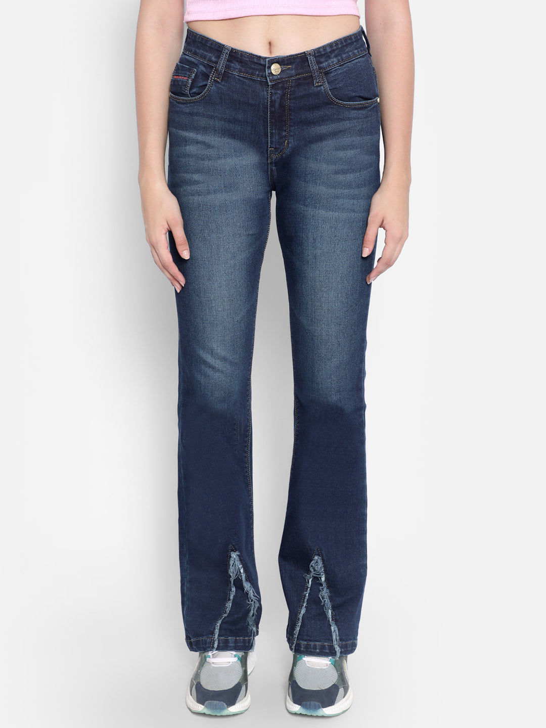 Navy Blue Bootcut Jeans-Women Jeans-Crimsoune Club