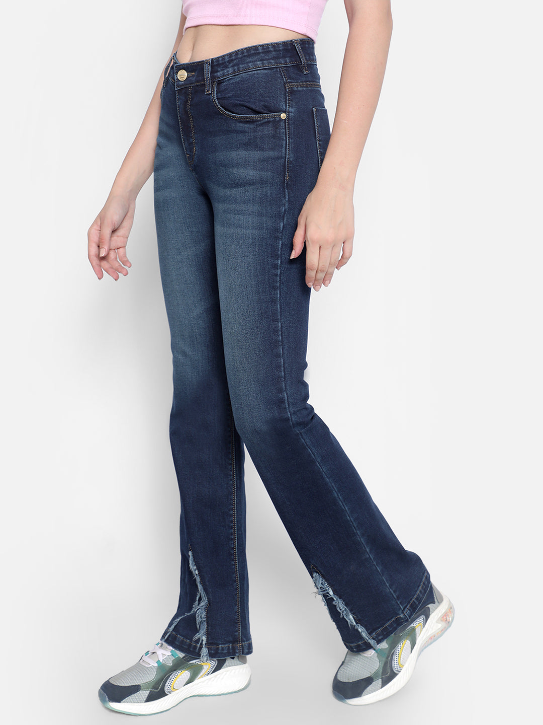 Navy Blue Bootcut Jeans-Women Jeans-Crimsoune Club