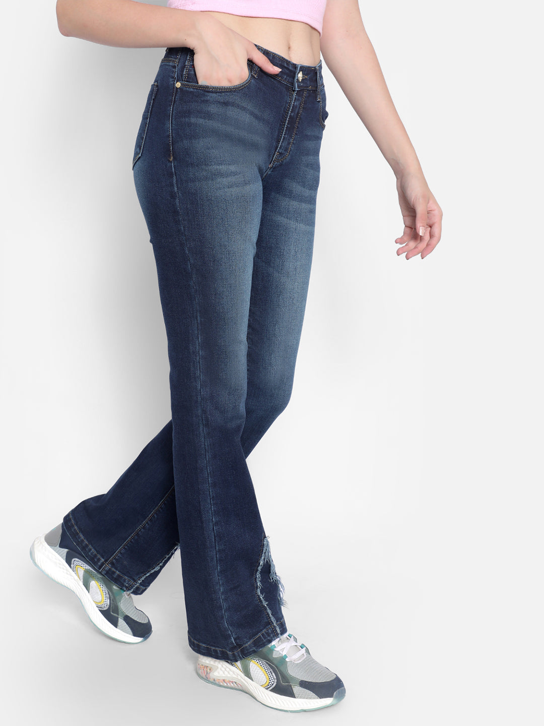 Navy Blue Bootcut Jeans-Women Jeans-Crimsoune Club