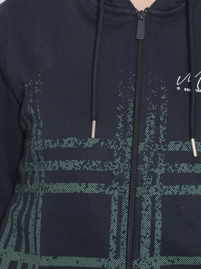 Navy Blue Printed hooded Sweatshirt-Women Sweatshirts-Crimsoune Club