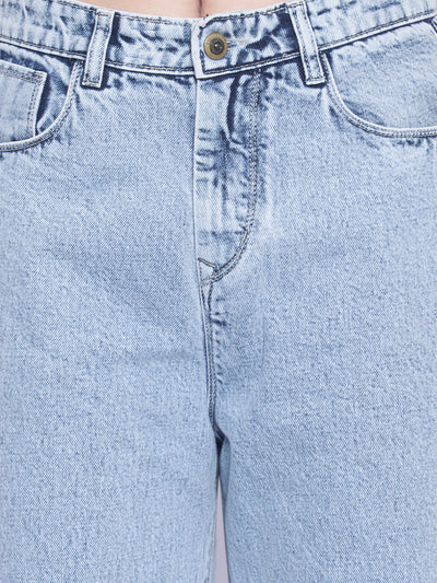 Light Blue Wide Leg Jeans-Women Jeans-Crimsoune Club