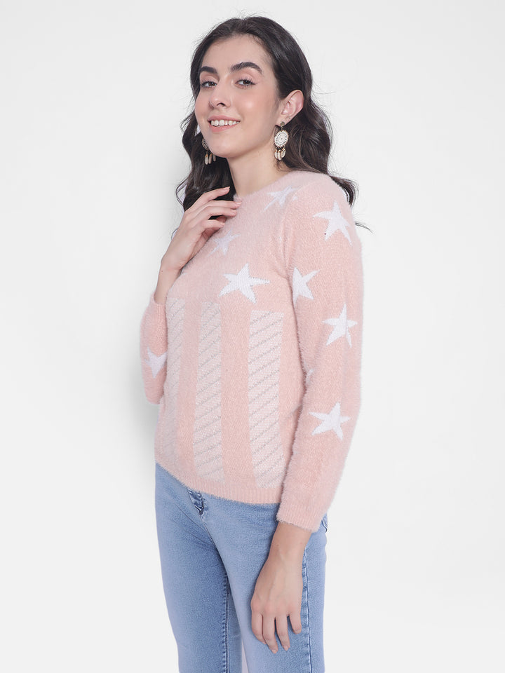 Peach Printed Sweater-Women Sweaters-Crimsoune Club