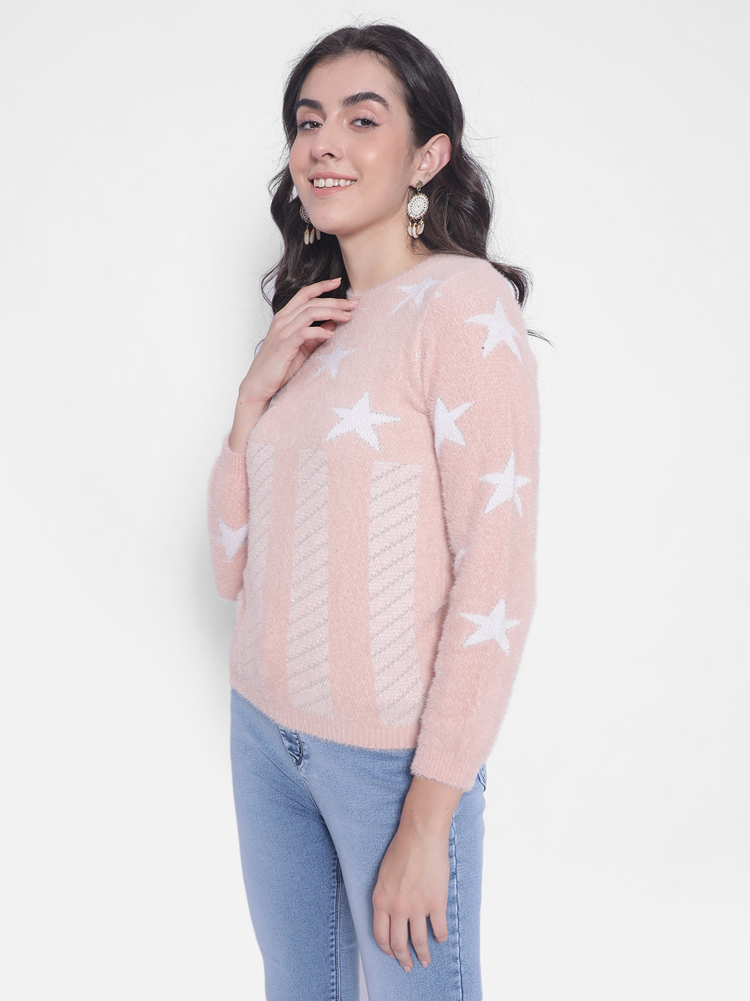 Peach Printed Sweater-Women Sweaters-Crimsoune Club