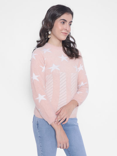 Peach Printed Sweater-Women Sweaters-Crimsoune Club