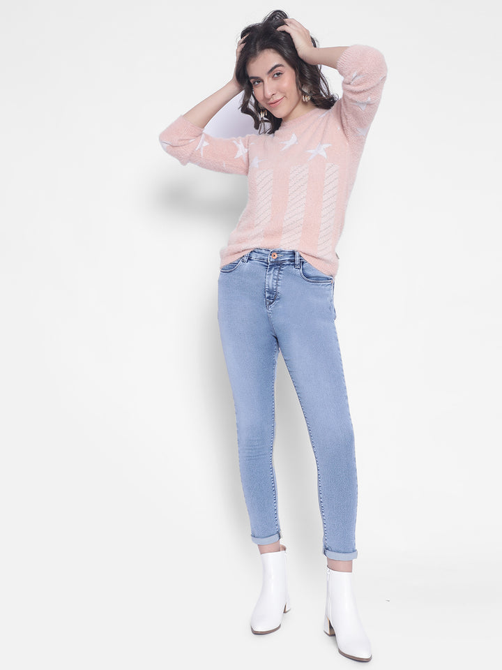 Peach Printed Sweater-Women Sweaters-Crimsoune Club