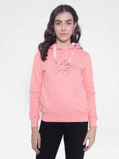 Peach Printed hooded Sweatshirt-Women Sweatshirts-Crimsoune Club