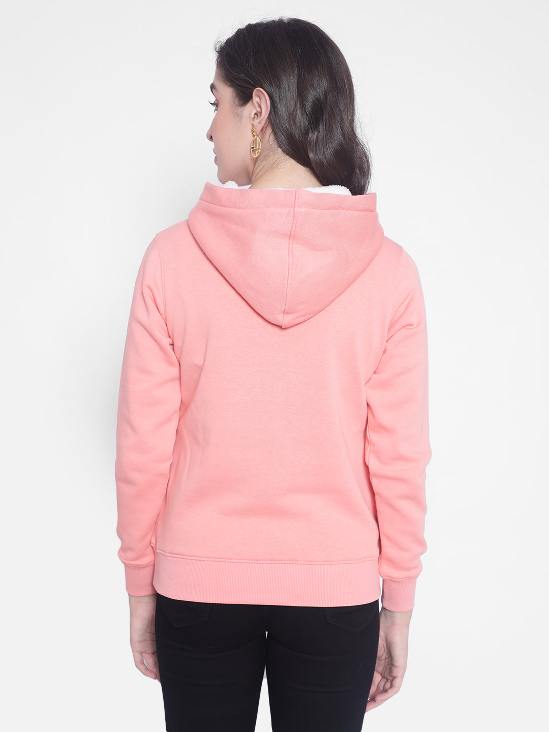 Peach Printed hooded Sweatshirt-Women Sweatshirts-Crimsoune Club