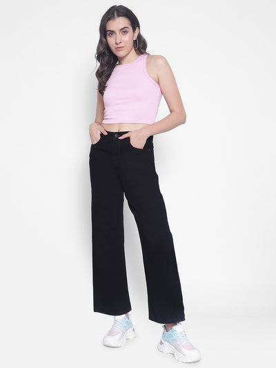 Black Wide Leg Jeans-Women Jeans-Crimsoune Club