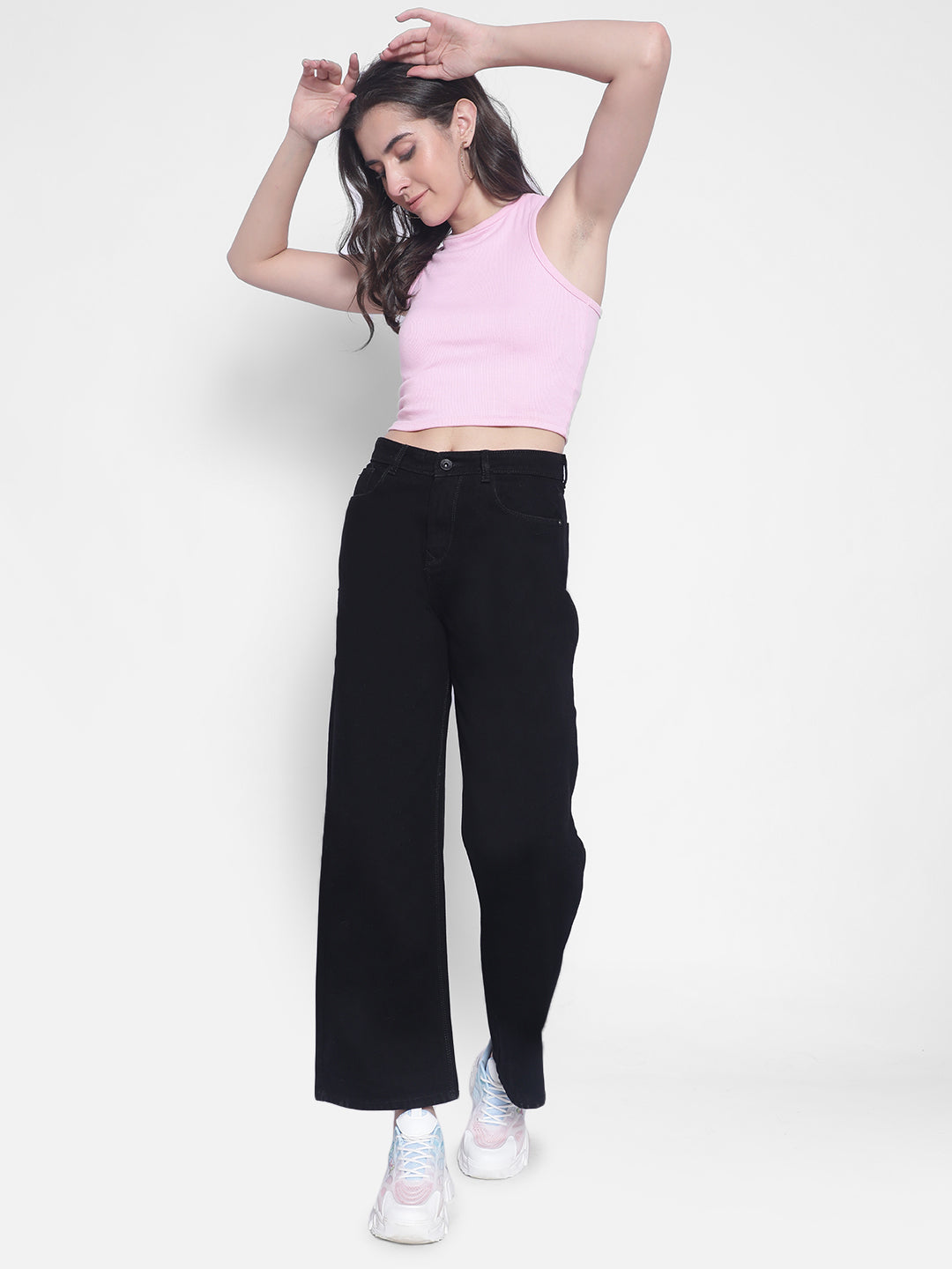 Black Wide Leg Jeans-Women Jeans-Crimsoune Club