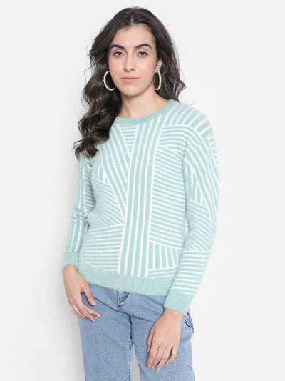 Green Printed Sweater-Women Sweaters-Crimsoune Club