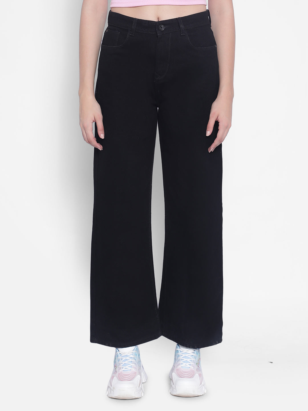 Black Wide Leg Jeans-Women Jeans-Crimsoune Club