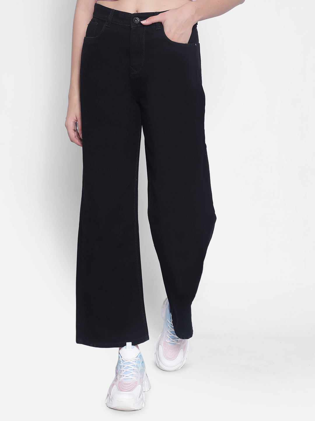 Black Wide Leg Jeans-Women Jeans-Crimsoune Club