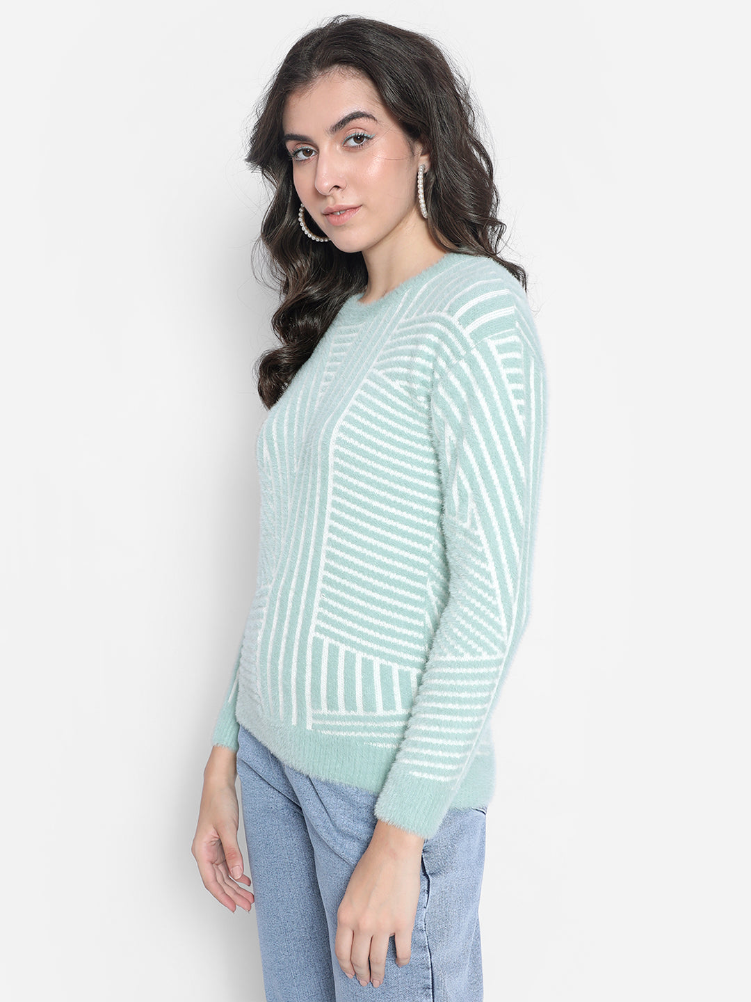 Green Printed Sweater-Women Sweaters-Crimsoune Club