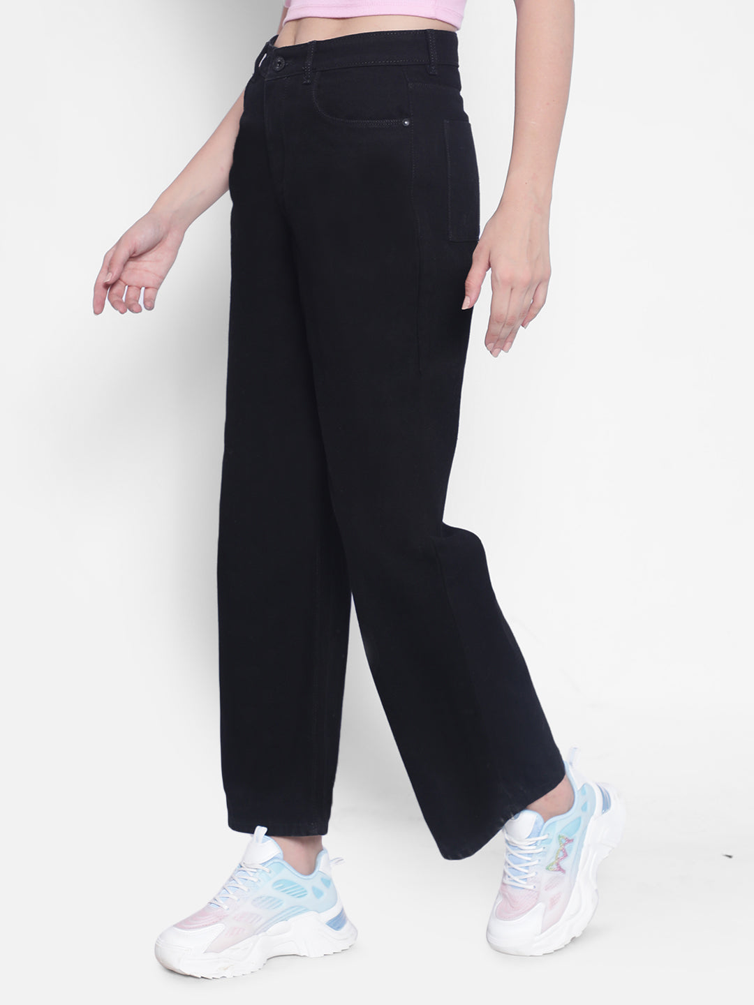 Black Wide Leg Jeans-Women Jeans-Crimsoune Club