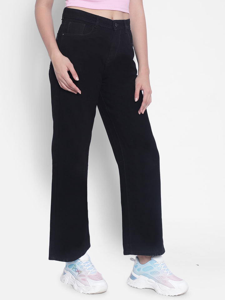 Black Wide Leg Jeans-Women Jeans-Crimsoune Club