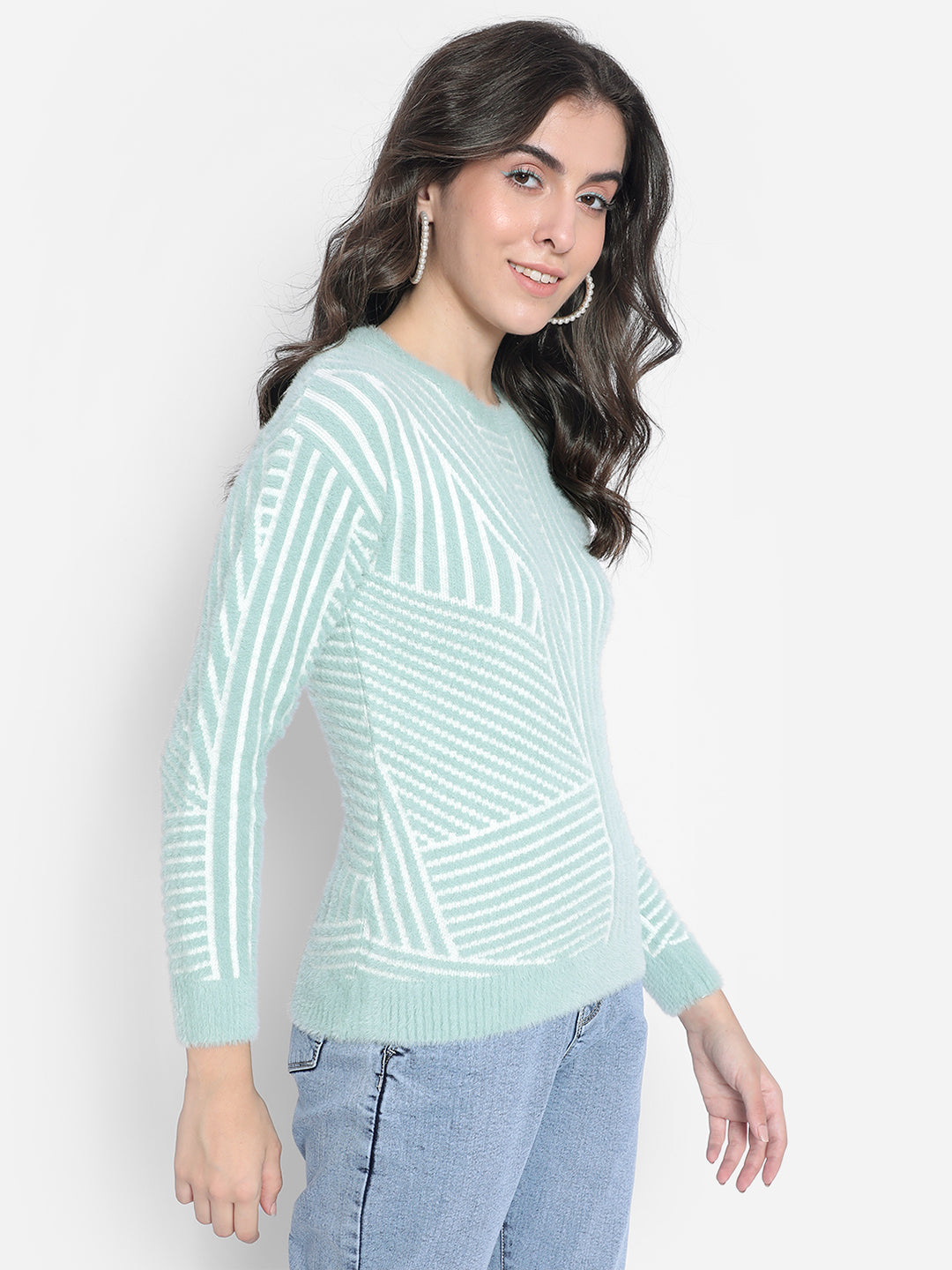 Green Printed Sweater-Women Sweaters-Crimsoune Club