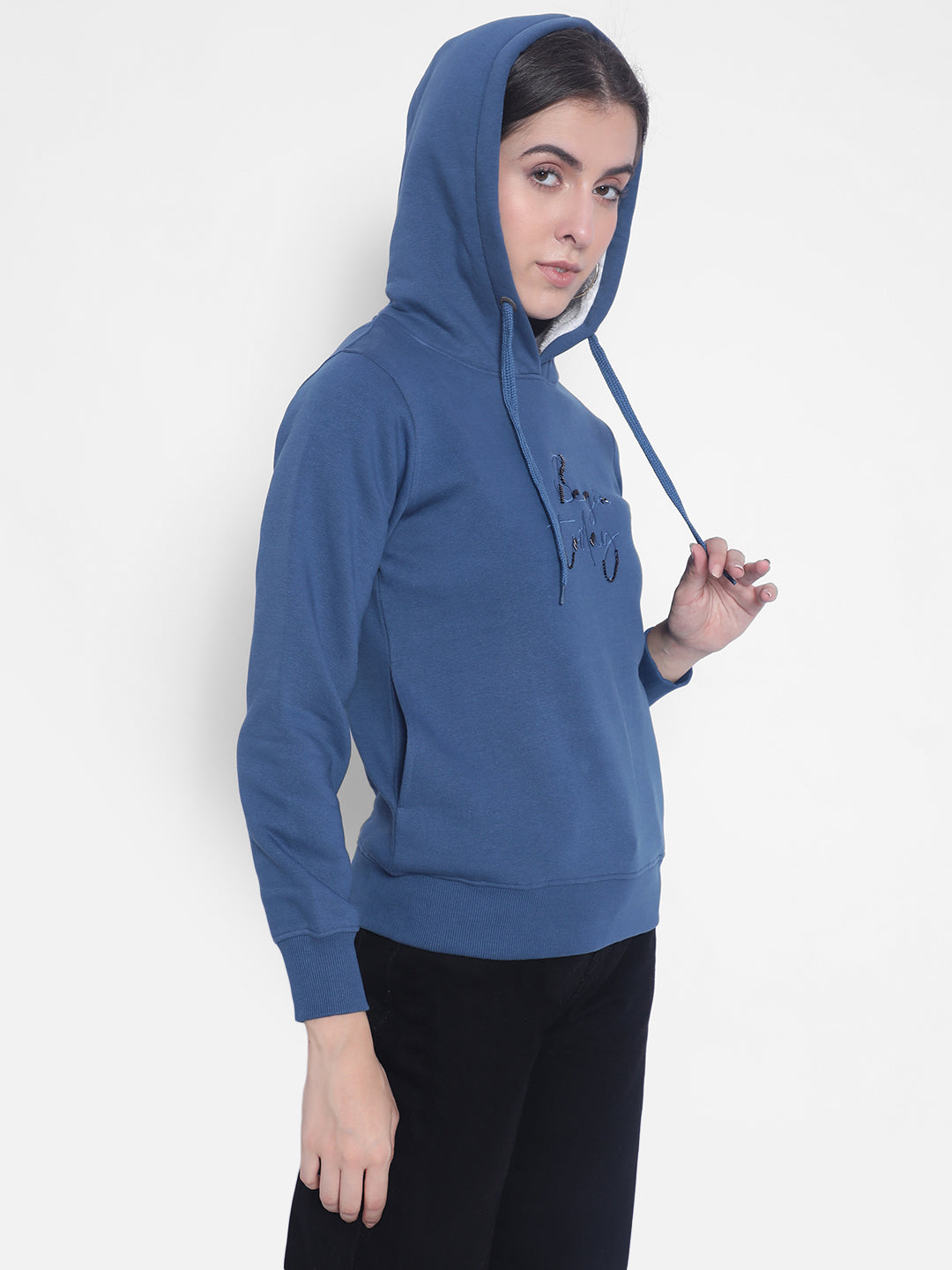 Blue Hooded Sweatshirt-Women Sweatshirts-Crimsoune Club