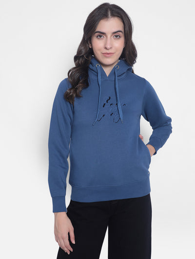 Blue Hooded Sweatshirt-Women Sweatshirts-Crimsoune Club