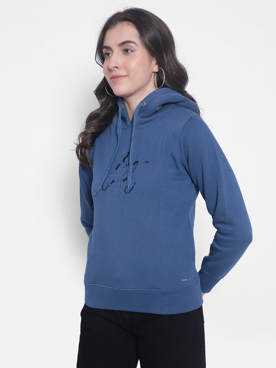 Blue Hooded Sweatshirt-Women Sweatshirts-Crimsoune Club