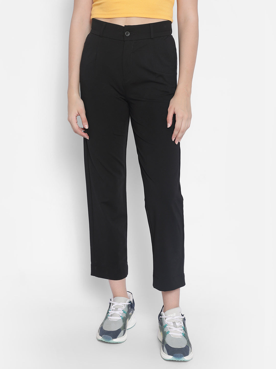 Black Crop Trousers-Women Trousers-Crimsoune Club