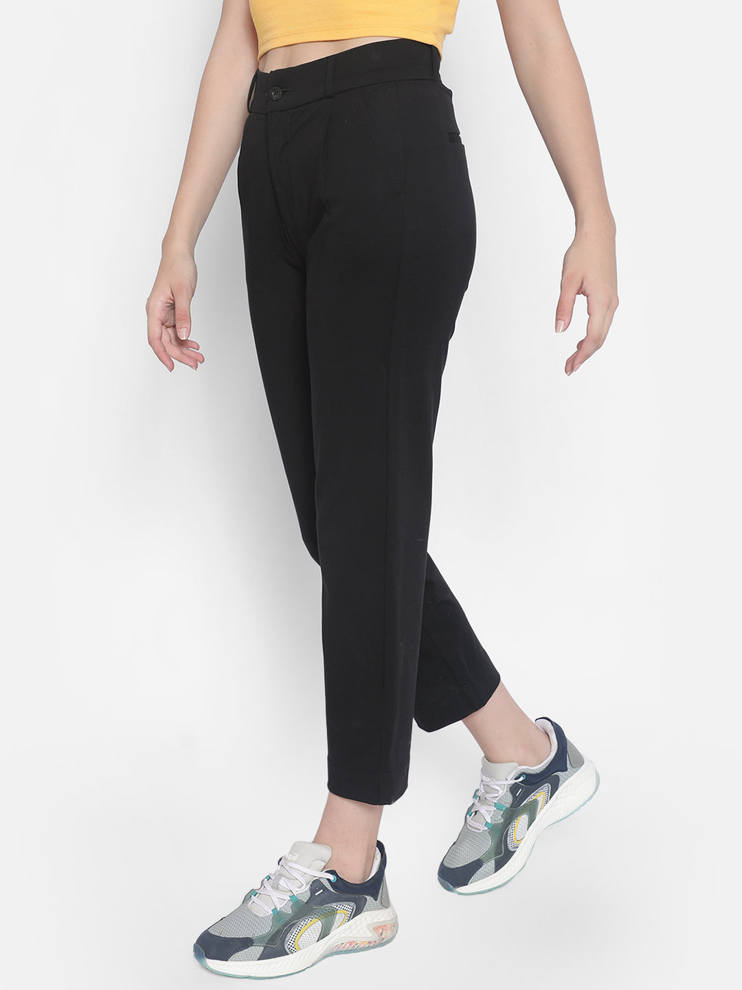 Black Crop Trousers-Women Trousers-Crimsoune Club