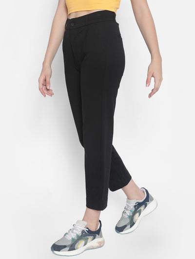 Black Crop Trousers-Women Trousers-Crimsoune Club