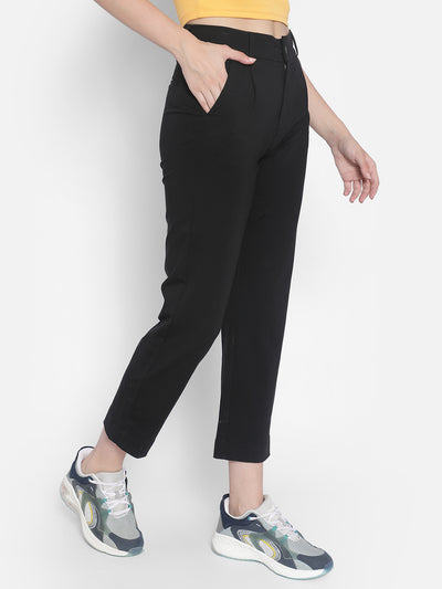 Black Crop Trousers-Women Trousers-Crimsoune Club