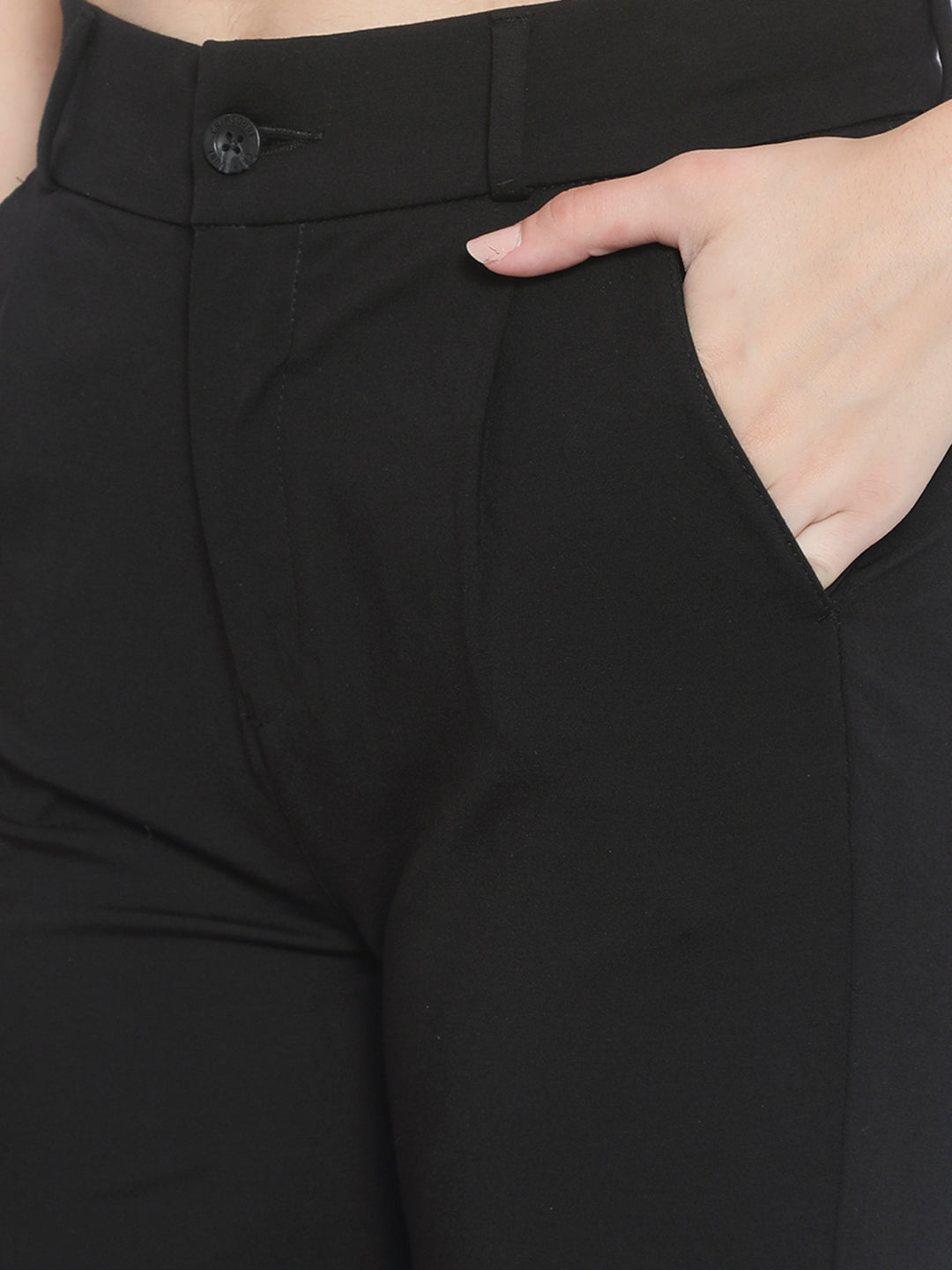 Black Crop Trousers-Women Trousers-Crimsoune Club