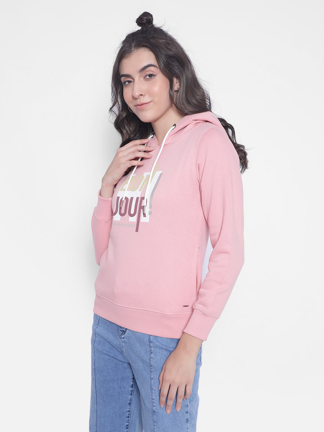 Pink Printed hooded Sweatshirt-Women Sweatshirts-Crimsoune Club