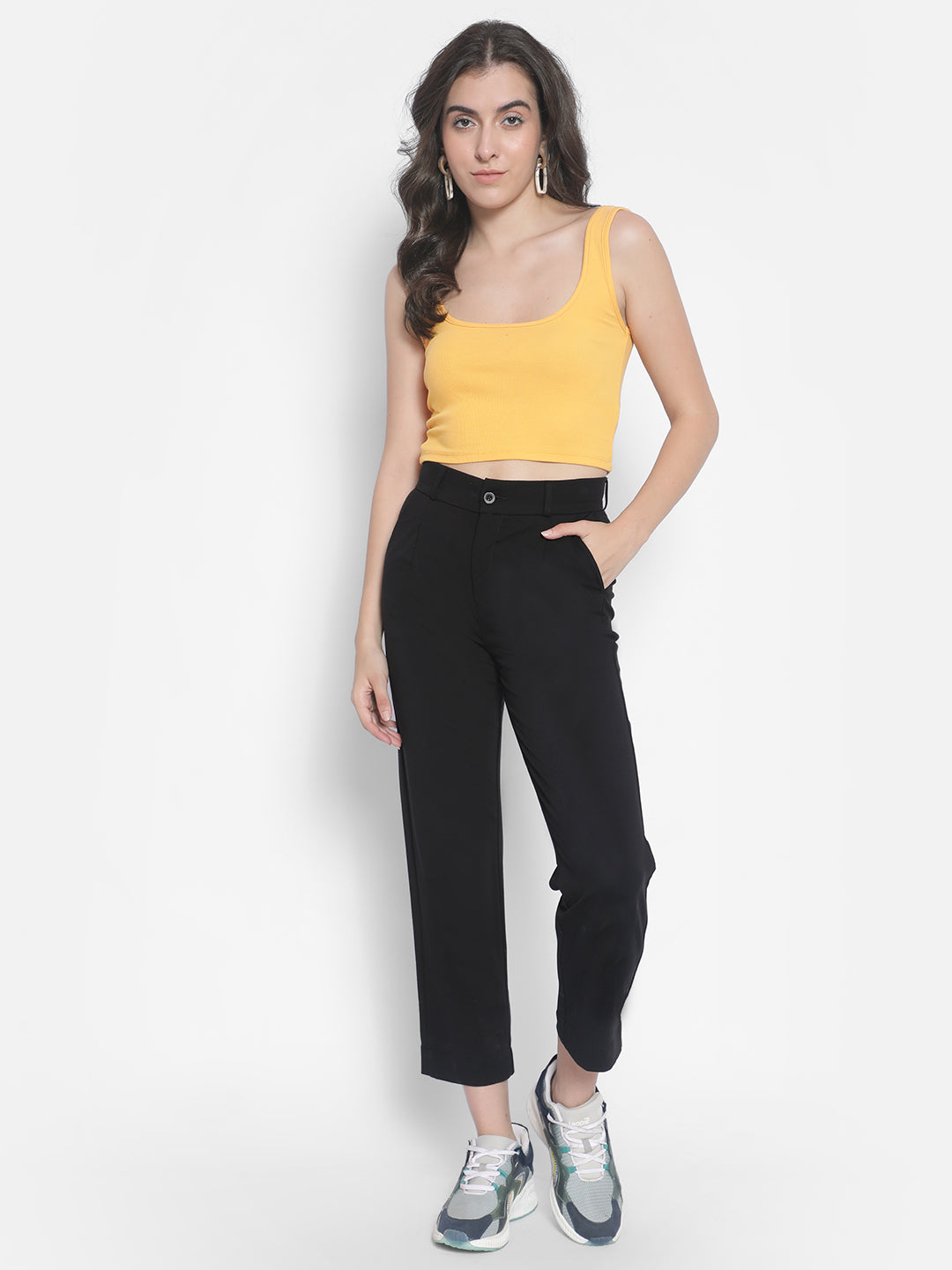 Black Crop Trousers-Women Trousers-Crimsoune Club