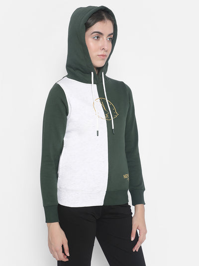 Green Colourblocked hooded Sweatshirt-Women Sweatshirts-Crimsoune Club