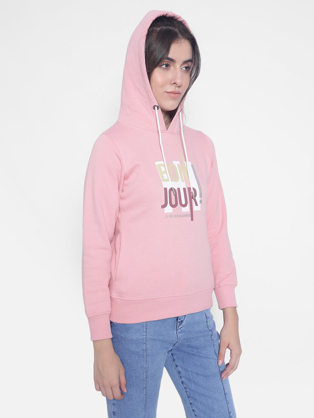 Pink Printed hooded Sweatshirt-Women Sweatshirts-Crimsoune Club